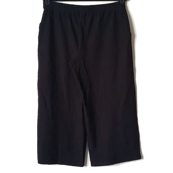 Eileen Fisher Petite Jersey Viscose Cropped Crepe Wide Leg Pants 12P Black - Picture 3 of 9